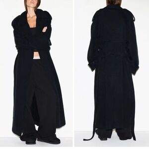 New SKIMS XL Boyfriend Fleece Trench Coat Washed Onyx Black LS-LST-8018W XL NEW